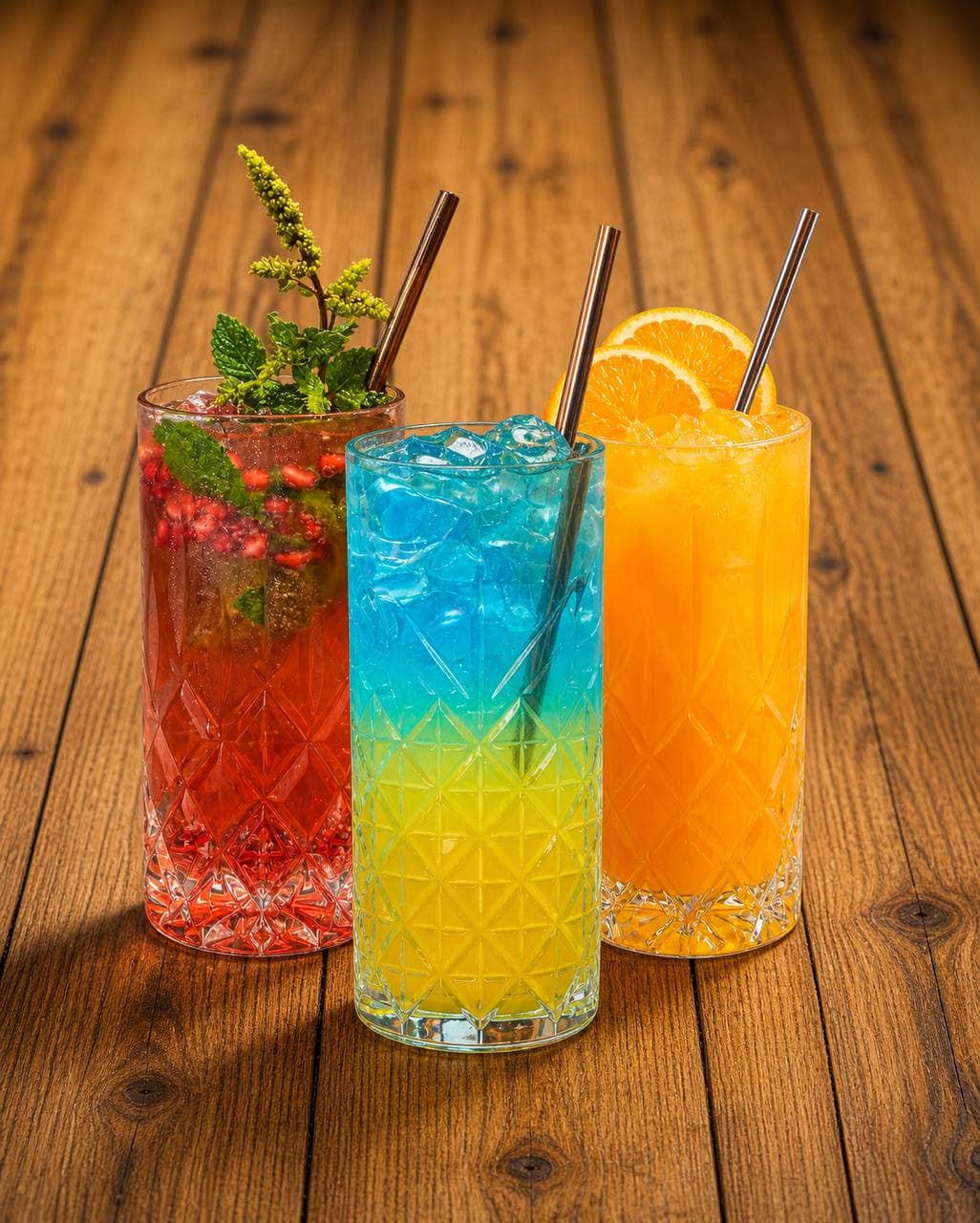 Drei farbige alkoholfreie Cocktails